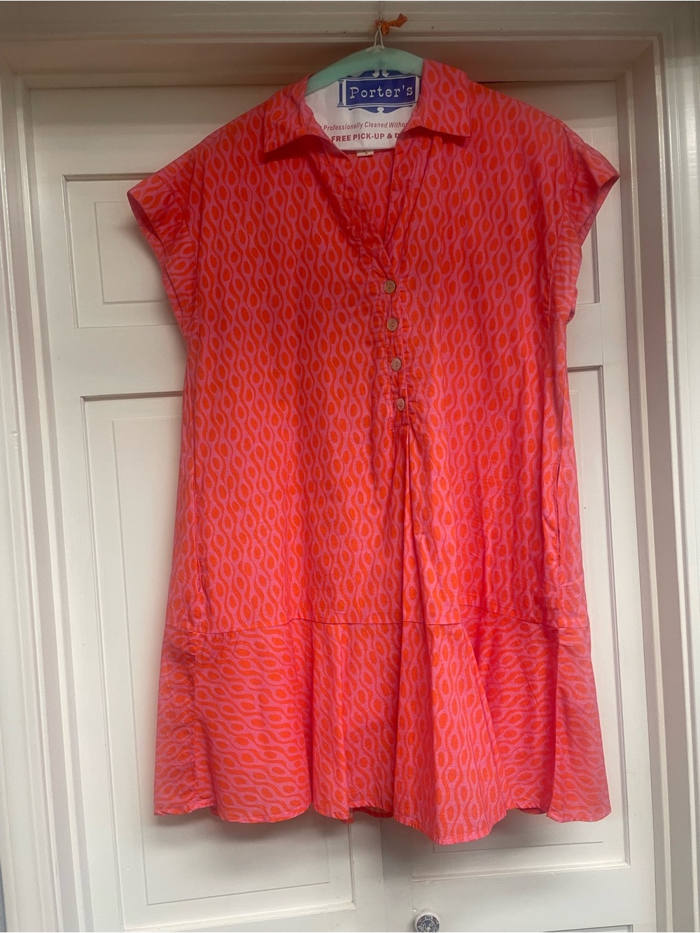 Uncle Frank Coral Pink Patterned Cap-Sleeve Dress